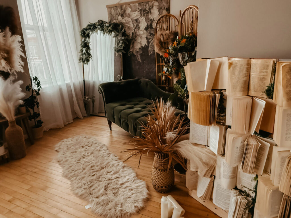 Cozy room with vintage books and decor